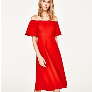 Zara Red Holiday dress off shoulders midi NWT XS
